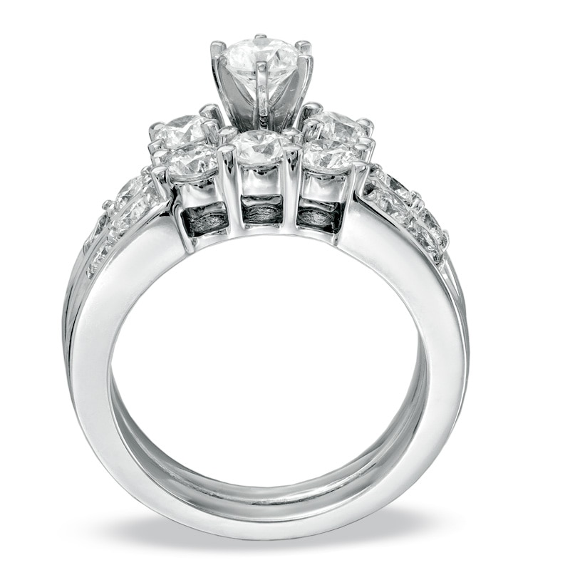 Previously Owned - 2 CT. T.W. Diamond Three Stone Bridal Set in 14K White Gold