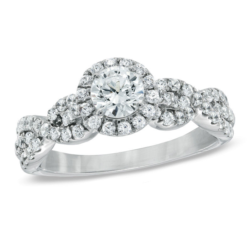 Previously Owned - Celebration Grand® 1 CT. T.W. Diamond Frame Twist Engagement Ring in 14K White Gold (I/I1)