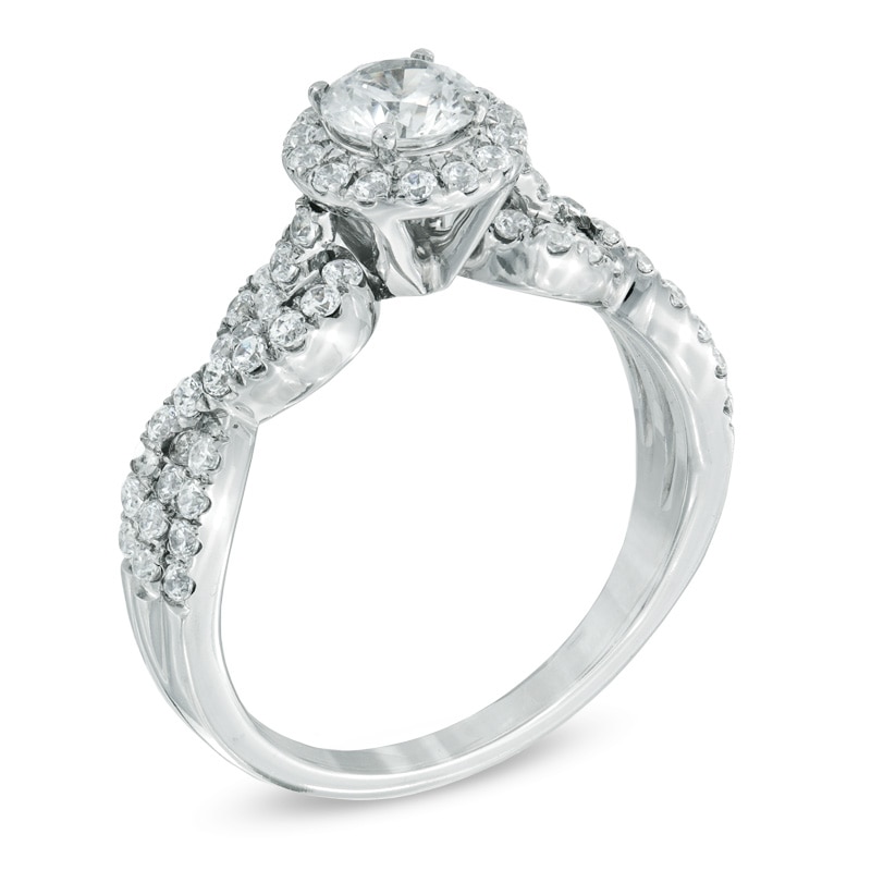 Previously Owned - Celebration Grand® 1 CT. T.W. Diamond Frame Twist Engagement Ring in 14K White Gold (I/I1)