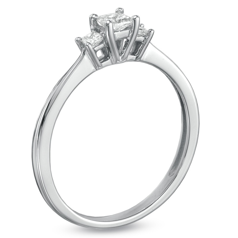 Previously Owned - 1/4 CT. T.W. Princess-Cut Diamond Three Stone Engagement Ring in 10K White Gold