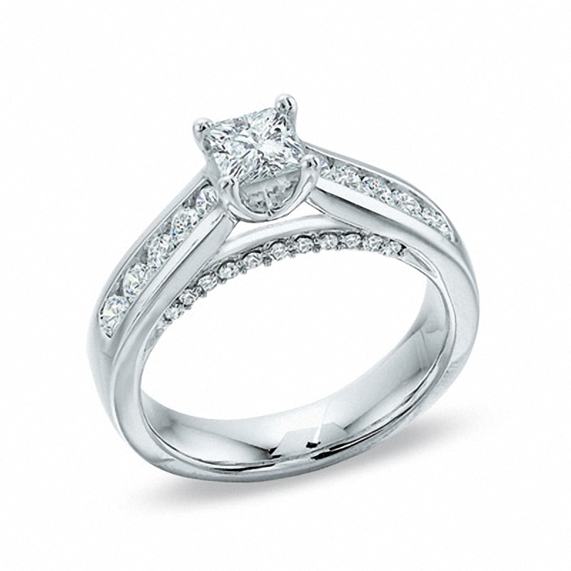 Main Image 1 of Previously Owned - 1-1/5 CT. T.W. Princess-Cut Diamond Engagement Ring in 14K White Gold