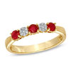 Thumbnail Image 0 of Previously Owned - Ruby and 1/20 CT. T.W. Diamond Three Stone Ring in 10K Gold