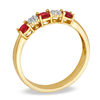 Thumbnail Image 1 of Previously Owned - Ruby and 1/20 CT. T.W. Diamond Three Stone Ring in 10K Gold