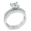 Thumbnail Image 1 of Previously Owned - 6.0mm Princess-Cut Lab-Created White Sapphire Fashion Ring Set in Sterling Silver