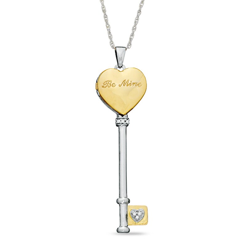 Main Image 1 of Previously Owned - Diamond Accent Heart Key Locket in Two-Tone Sterling Silver