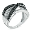 Thumbnail Image 1 of Previously Owned - 1/2 CT. T.W. Enhanced Black and White Diamond Cross-Over Ring in Sterling Silver