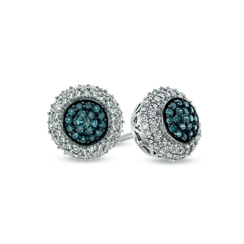 Previously Owned - 3/8 CT. T.W. Enhanced Blue and White Diamond Cluster Stud Earrings in 10K White Gold