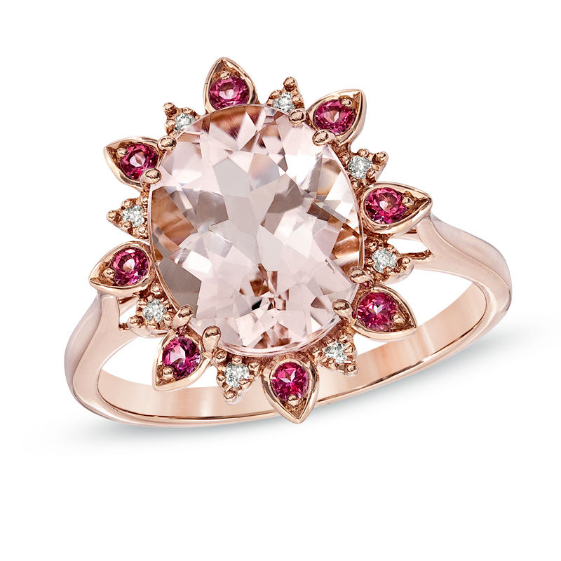 Main Image 1 of Previously Owned - Oval Morganite, Pink Topaz and Diamond Accent Ring in 10K Rose Gold