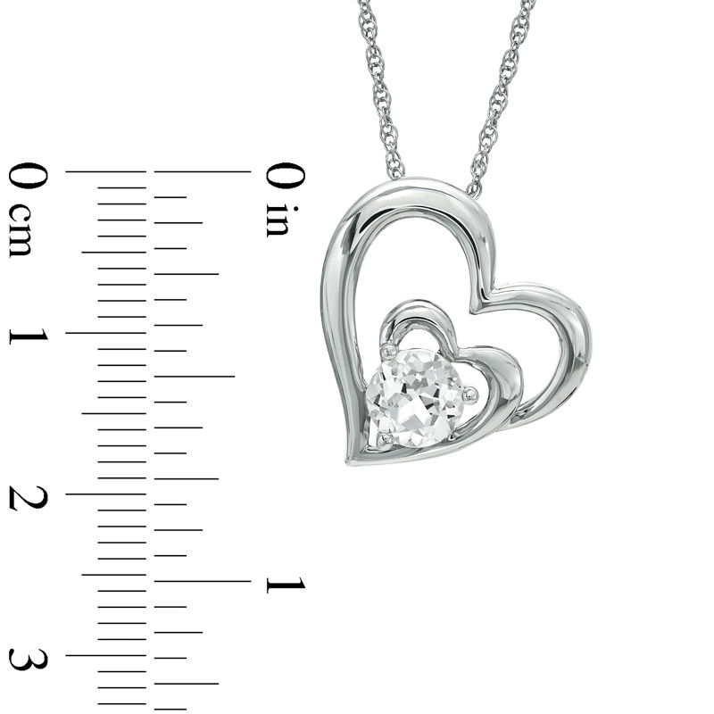 Main Image 2 of Previously Owned - 6.0mm Lab-Created White Sapphire Double Heart Pendant in Sterling Silver