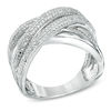 Thumbnail Image 1 of Previously Owned - 1/4 CT. T.W. Diamond Layered Crossover Ring in Sterling Silver