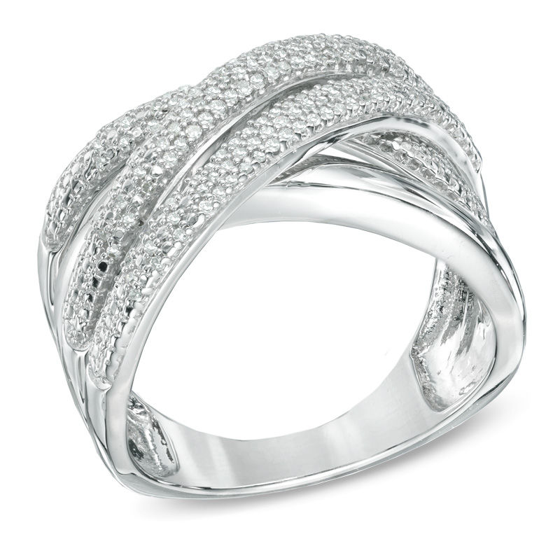 Previously Owned - 1/4 CT. T.W. Diamond Layered Crossover Ring in Sterling Silver
