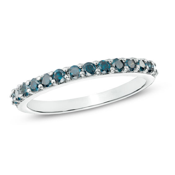 Previously Owned 1 3 Ct T W Enhanced Blue Diamond Wedding Band T W Enhanced Blue Diamond Wedding Band In 14k