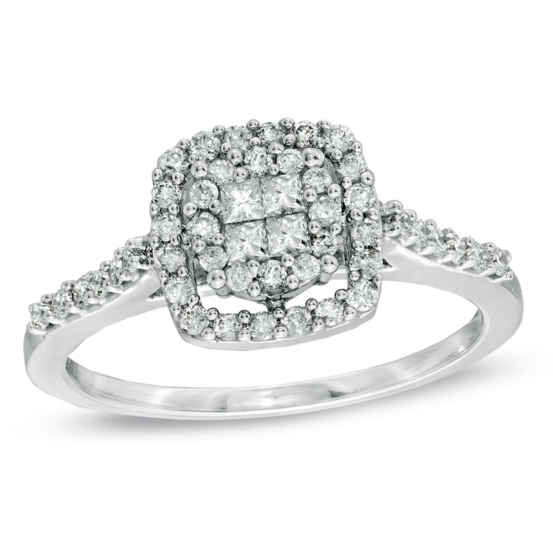 Previously Owned - 1/2 CT. T.W. Quad Princess-Cut Diamond Frame Ring in 10K White Gold