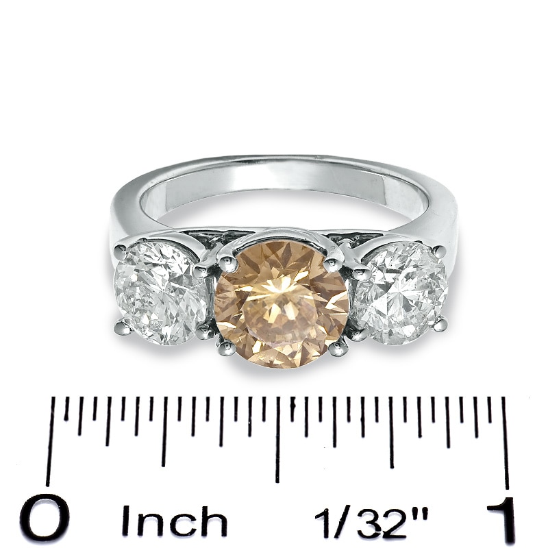 Main Image 3 of Previously Owned - 1/2 CT. T.W. Enhanced Champagne and White Diamond Three Stone Ring in 14K White Gold