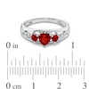 Thumbnail Image 3 of Previously Owned - Heart-Shaped Lab-Created Ruby Three Stone and Diamond Accent Ring in Sterling Silver