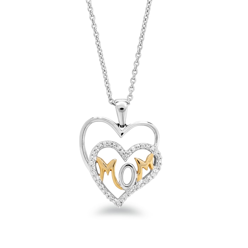 Main Image 1 of Previously Owned - Diamond Accent Double Heart with "MOM" Pendant in Sterling Silver and 14K Gold Plate