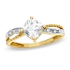Thumbnail Image 0 of Previously Owned - 6.0mm Cushion-Cut White Topaz and Diamond Accent Ring in 10K Gold