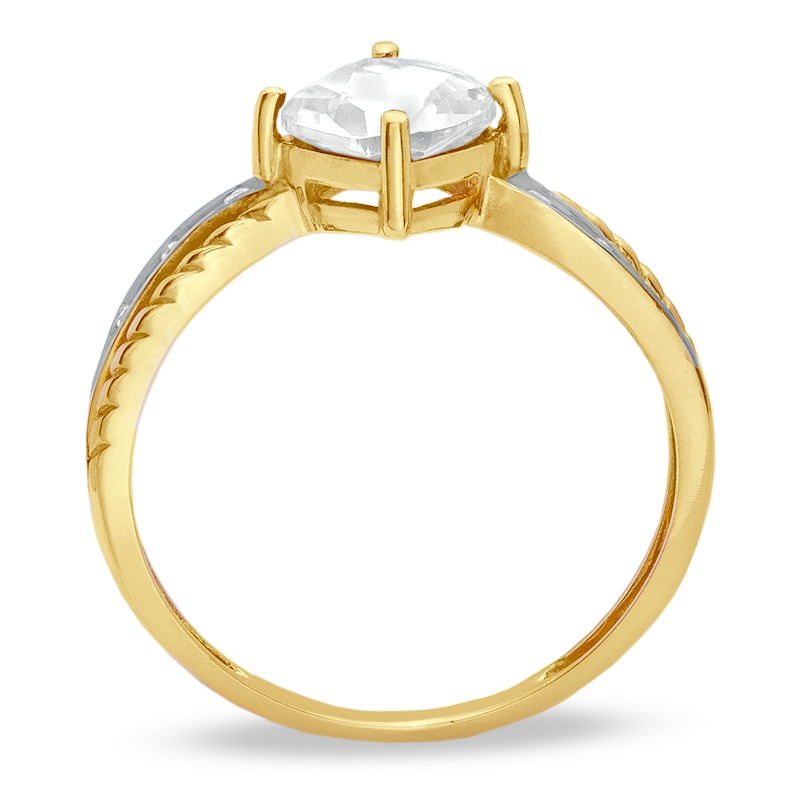 Main Image 2 of Previously Owned - 6.0mm Cushion-Cut White Topaz and Diamond Accent Ring in 10K Gold