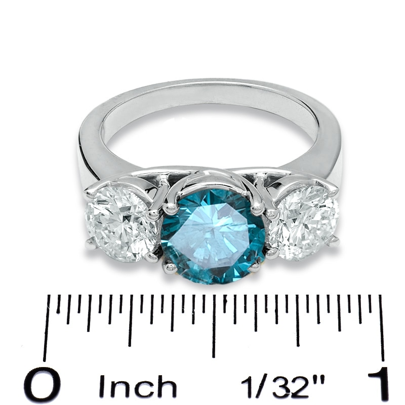 Previously Owned - 1-1/2 CT. T.W. Enhanced Blue and White Diamond Three Stone Ring in 14K White Gold