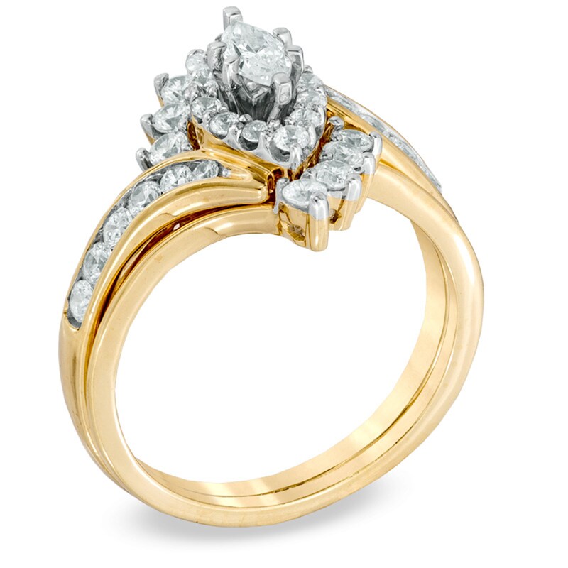 Main Image 2 of 1 CT. T.W. Marquise Diamond Bypass Bridal Set in 14K Gold