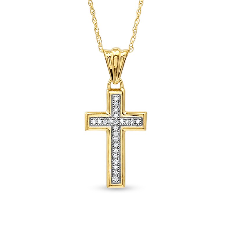 Main Image 1 of Previously Owned - Diamond Accent Cross Pendant in 10K Gold - 16"