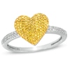 Thumbnail Image 0 of Previously Owned - 1/4 CT. T.W. Enhanced Yellow and White Diamond Puffed Heart Ring in 10K White Gold
