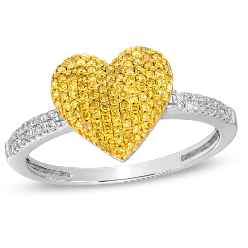 Previously Owned - 1/4 CT. T.W. Enhanced Yellow and White Diamond Puffed Heart Ring in 10K White Gold
