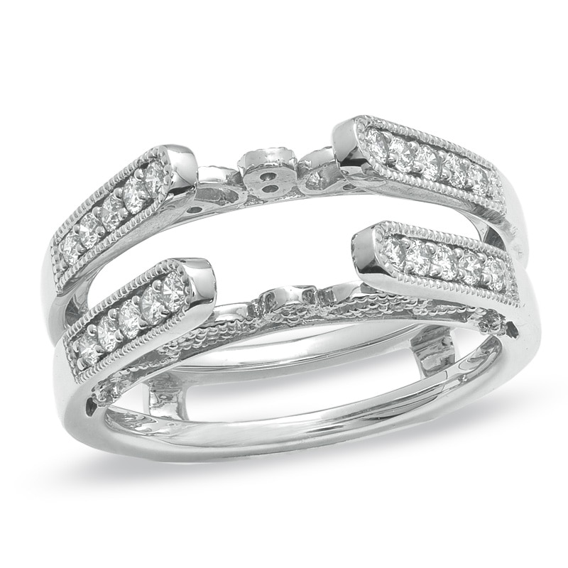 Previously Owned - 1/2 CT. T.W. Diamond Vintage-Style Cathedral Solitaire Enhancer in 14K White Gold