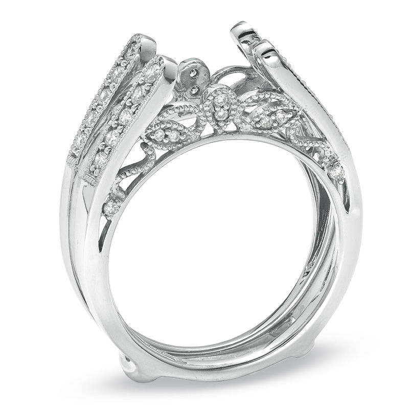 Previously Owned - 1/2 CT. T.W. Diamond Vintage-Style Cathedral Solitaire Enhancer in 14K White Gold