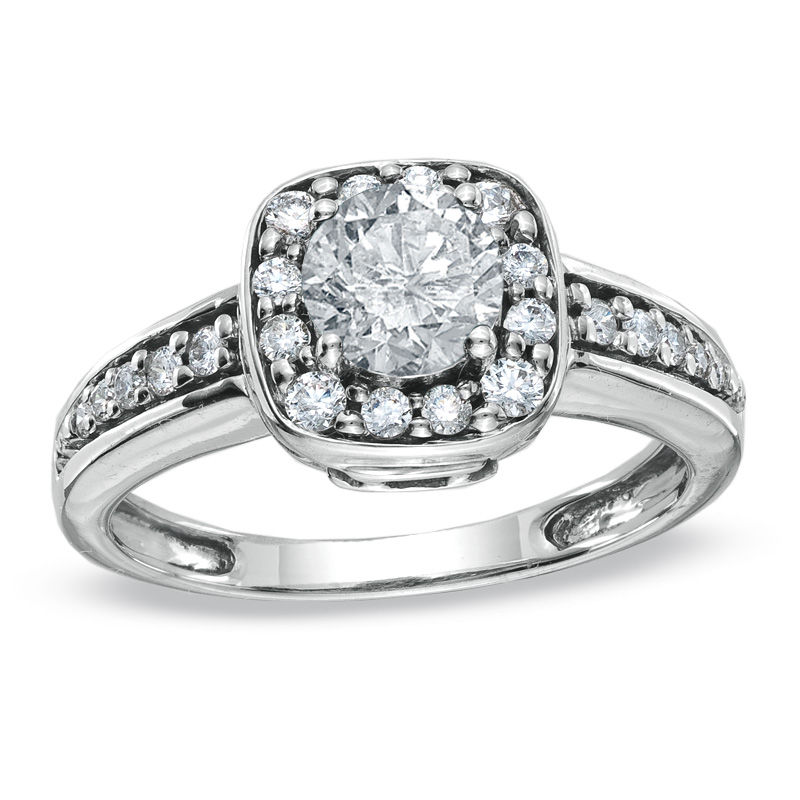 Previously Owned - 1 CT. T.W. Diamond Square Framed Ring in 14K White Gold