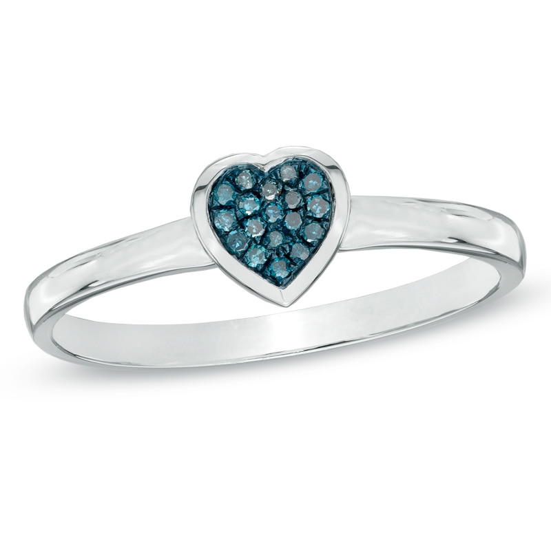 Main Image 1 of Previously Owned - Enhanced Blue Diamond Accent Heart Ring in Sterling Silver