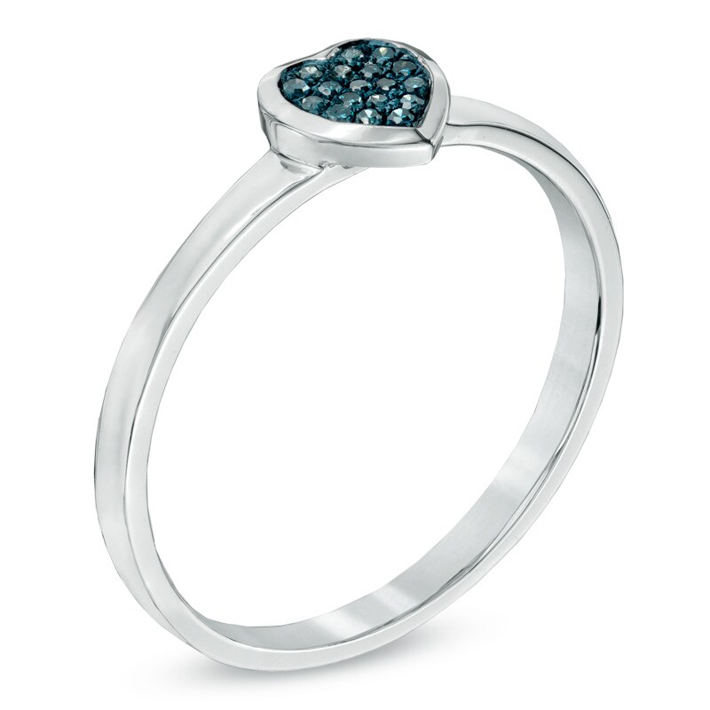 Main Image 2 of Previously Owned - Enhanced Blue Diamond Accent Heart Ring in Sterling Silver