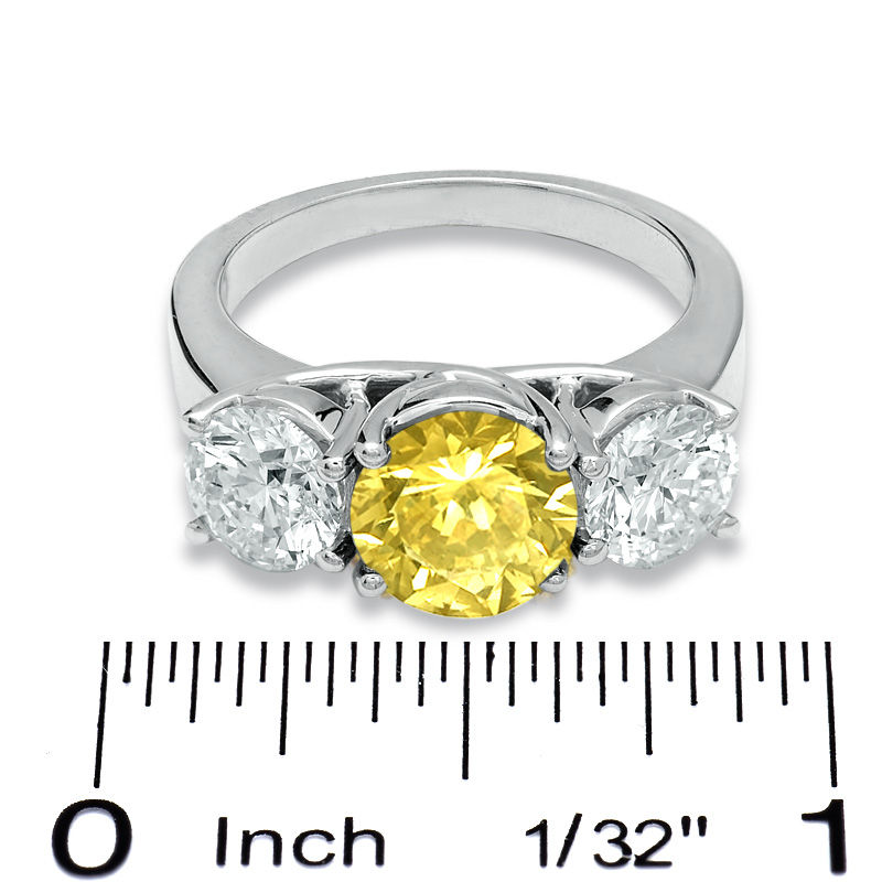 Previously Owned - 1/2 CT. T.W. Enhanced Yellow and White Diamond Three Stone Ring in 14K White Gold