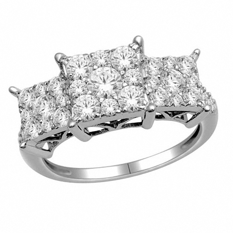 Previously Owned - 1 CT. T.W. Diamond Three Stone Princess Composite Ring in 14K White Gold