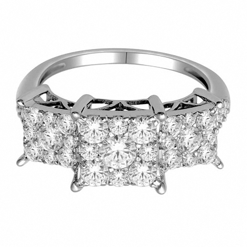 Previously Owned - 1 CT. T.W. Diamond Three Stone Princess Composite Ring in 14K White Gold