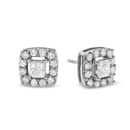 Previously Owned - 1 CT. T.W. Princess-Cut Diamond Frame Stud Earrings in 10K White Gold