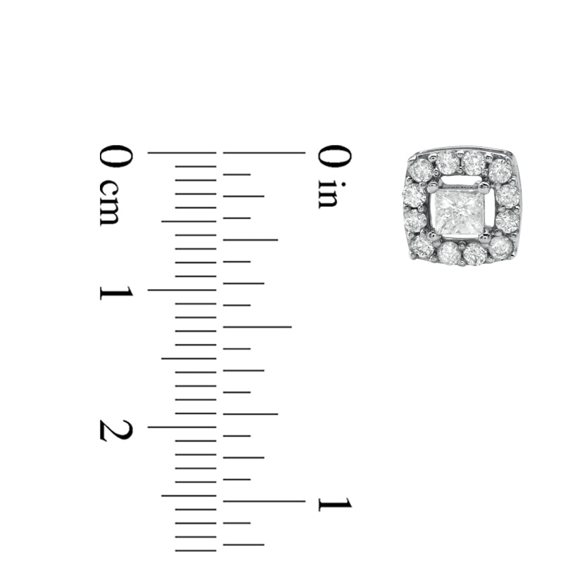 Main Image 2 of Previously Owned - 1 CT. T.W. Princess-Cut Diamond Frame Stud Earrings in 10K White Gold