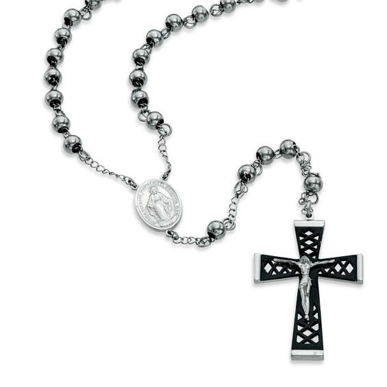 Previously Owned Men's Rosary Necklace in TwoTone Stainless Steel
