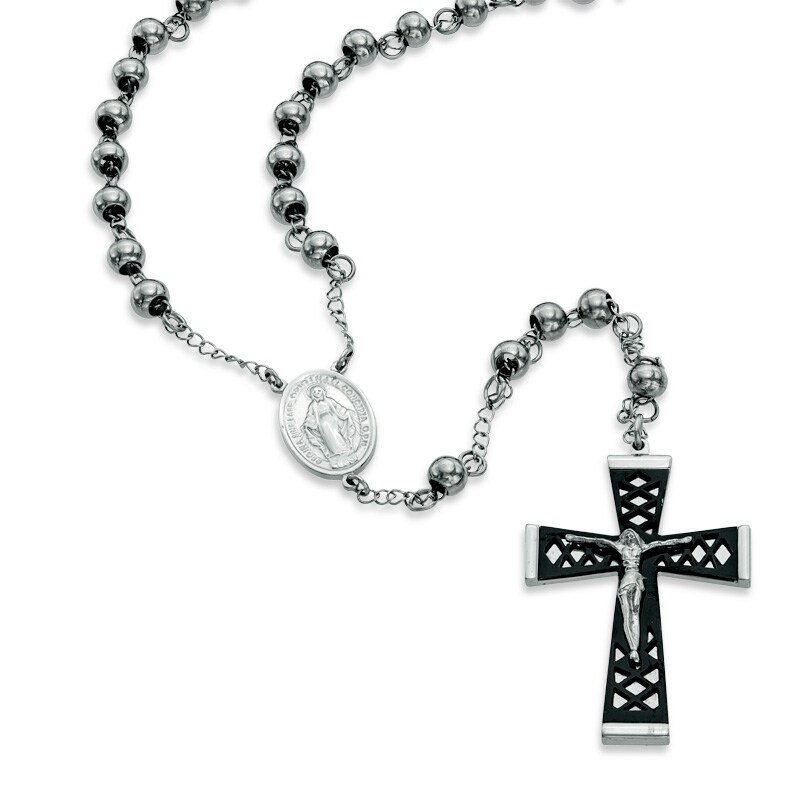 Main Image 1 of Previously Owned - Men's Rosary Necklace in Two-Tone Stainless Steel - 24"