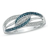 Thumbnail Image 1 of Previously Owned - 1/8 CT. T.W. Enhanced Blue and White Diamond Waves Ring in Sterling Silver