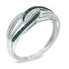Thumbnail Image 2 of Previously Owned - 1/8 CT. T.W. Enhanced Blue and White Diamond Waves Ring in Sterling Silver