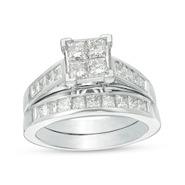 Previously Owned - 2 CT. T.W. Quad Princess-Cut Diamond Bridal Set in 14K White Gold