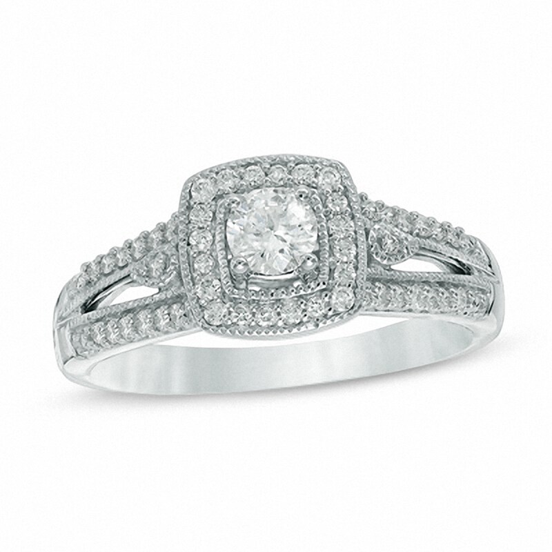 Main Image 1 of Previously Owned - 1/2 CT. T.W. Diamond Vintage-Style Engagement Ring in 10K White Gold