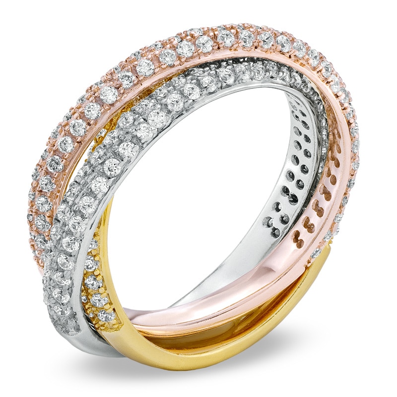 Previously Owned - 1 CT. T.W. Diamond Rolling Ring in 10K Tri-Tone Gold