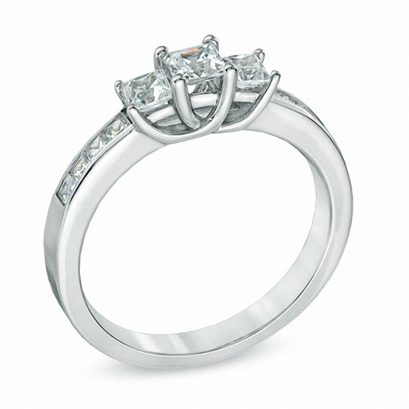 Previously Owned - 1/2 CT. T.W. Princess-Cut Diamond Three Stone Engagement Ring in 10K White Gold