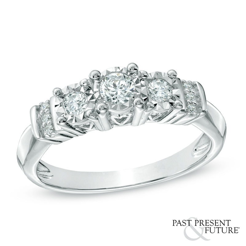 Main Image 1 of Previously Owned - 1/4 CT. T.W. Diamond Three Stone Engagement Ring in 10K White Gold