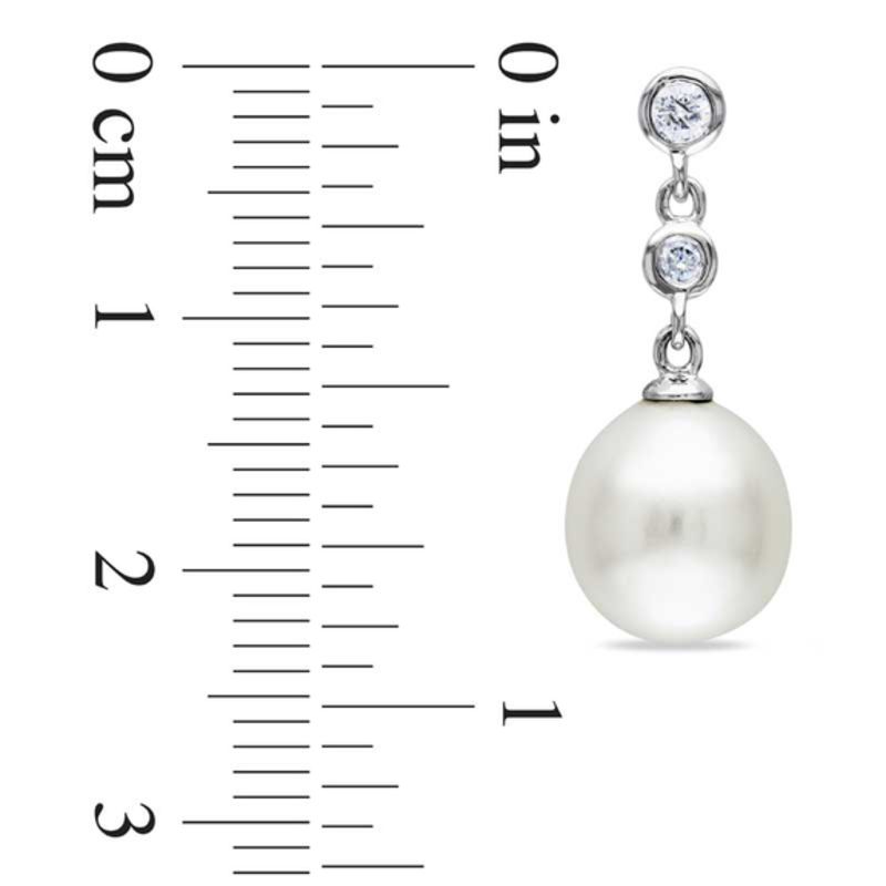 Main Image 2 of Previously Owned-9.0-9.5mm South Sea Cultured Pearl and 1/5 CT. T.W. Diamond Earrings in 14K White Gold