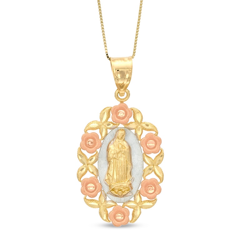 Main Image 1 of Previously Owned - Our Lady of Guadalupe Flower Pendant in 10K Two-Tone Gold