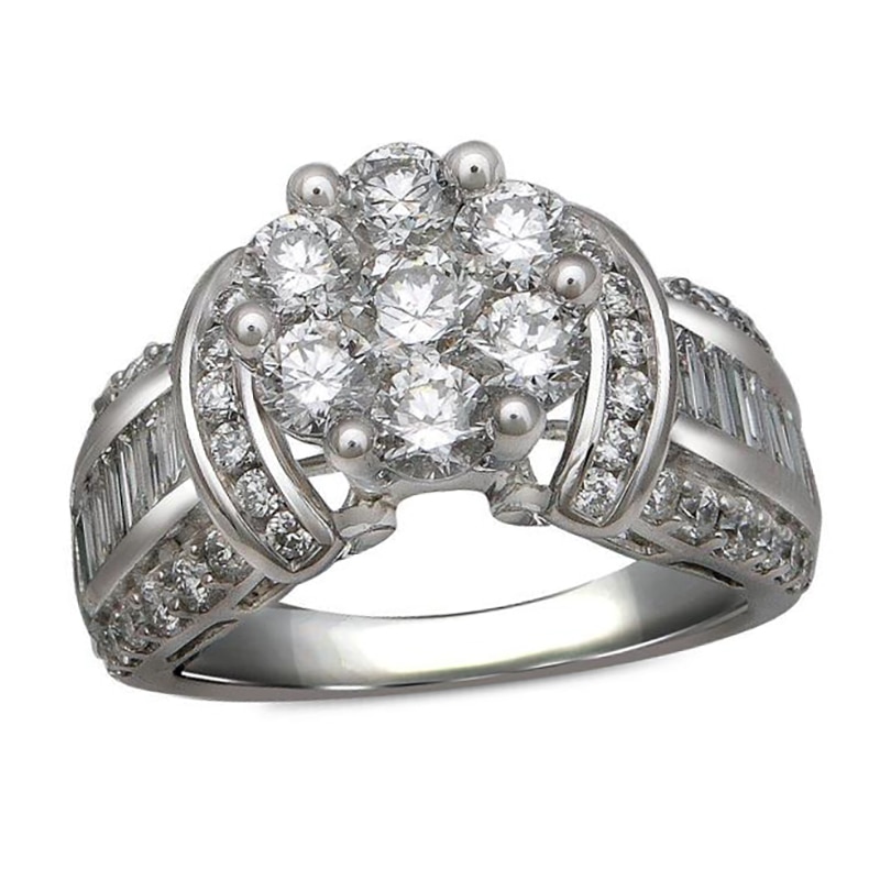 Main Image 1 of Previously Owned - 2-1/4 CT. T.W. Diamond Cluster Engagement Ring in 14K White Gold