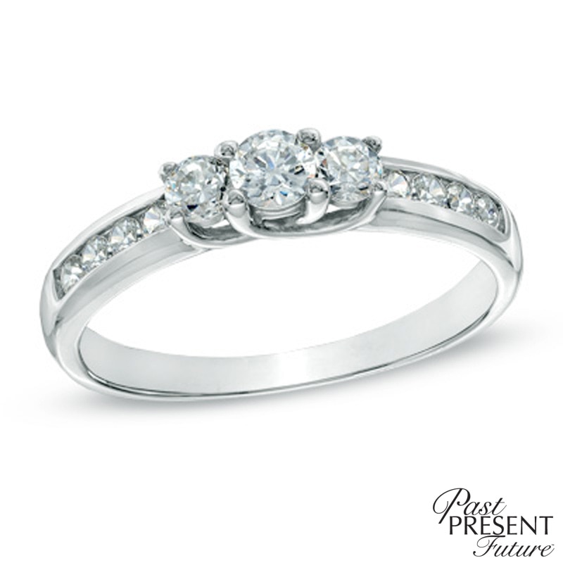 Previously Owned - 1/2 CT. T.W. Diamond Three Stone Engagement Ring in 10K White Gold